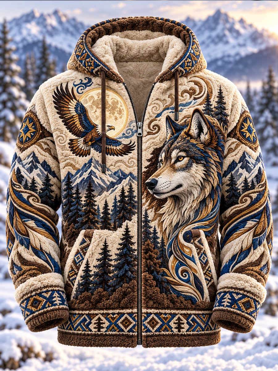 Mäns nordiska djur Skriv ut Flannel Zip-Up Hoodie Flannel