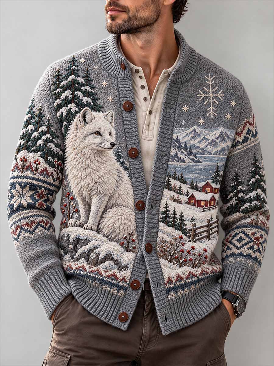 Mäns vinter Arctic Räv mönster tryckt cardigan